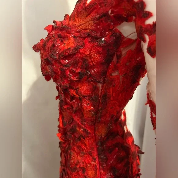 Red Floral Flowy Beaded Gown Sz S/XS Costume Cosplay Fantasy Whimsigoth Elegant - Picture 12 of 16